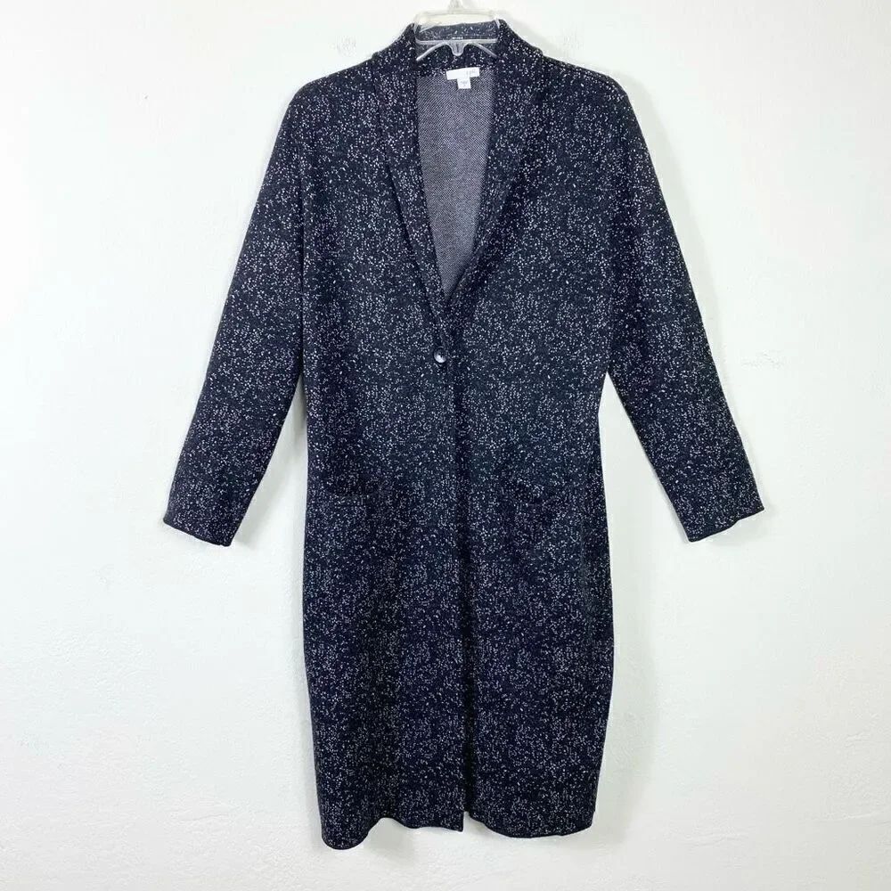 J. Jill Black & White Speckled Wool Blend Button Duster Cardigan Sweater Size S